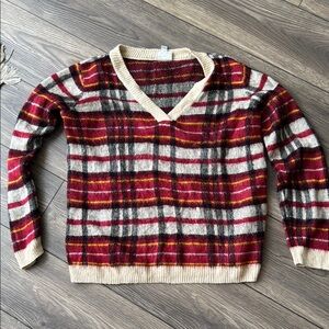 VTG St. John's Bay Striped V-Neck Sweater - Red, Gray, Cream size large